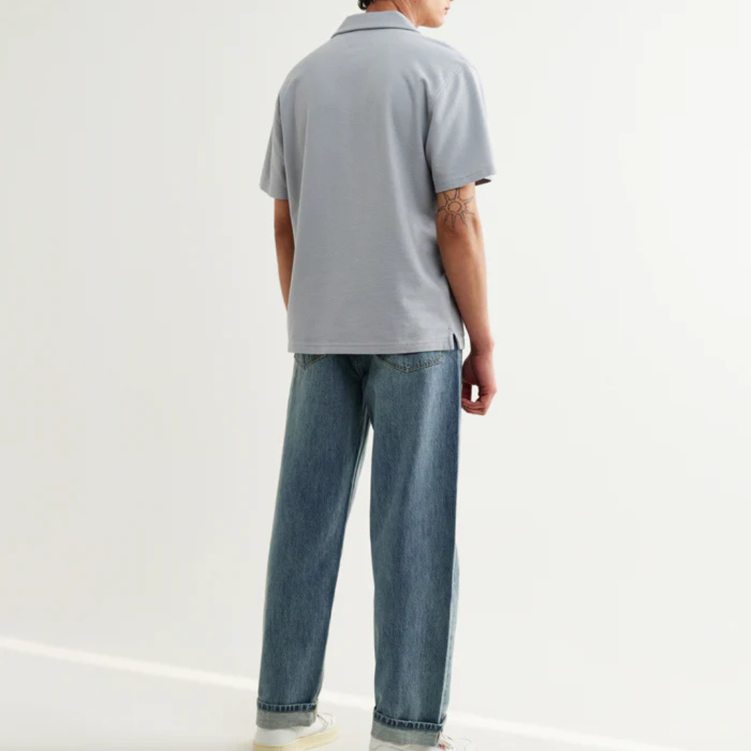Blue Textured Organic Cotton Polo Shirt