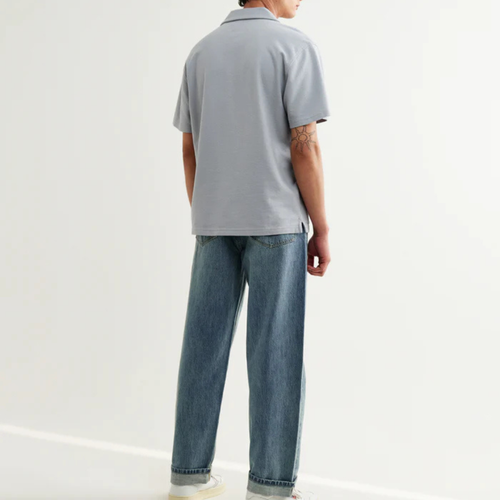 Blue Textured Organic Cotton Polo Shirt