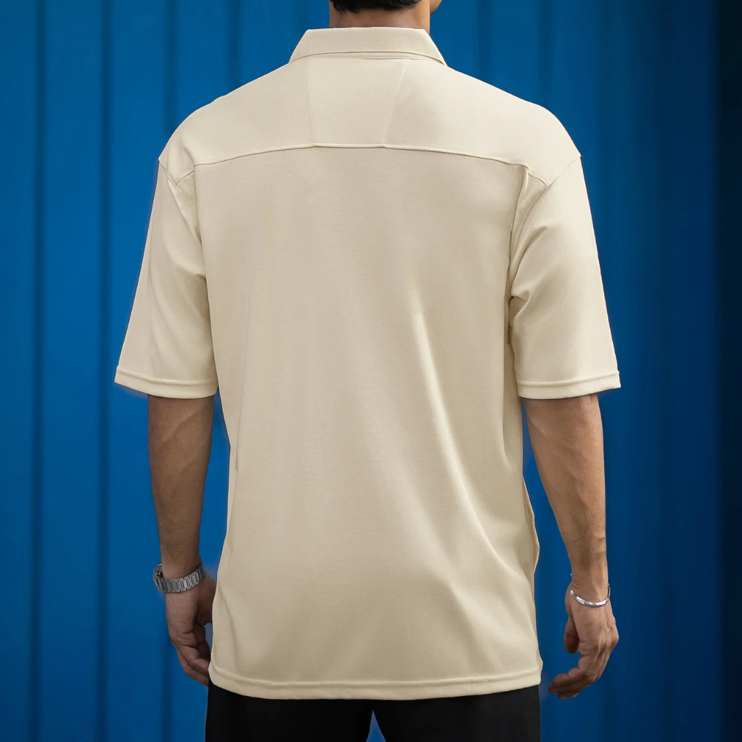 Cream Down Pocket Half Sleeve Shirt
