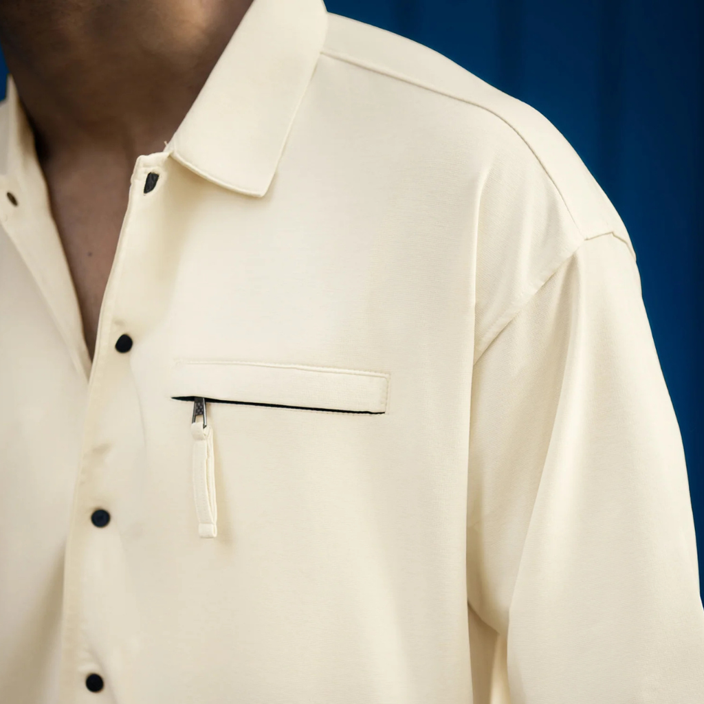Cream Down Pocket Half Sleeve Shirt