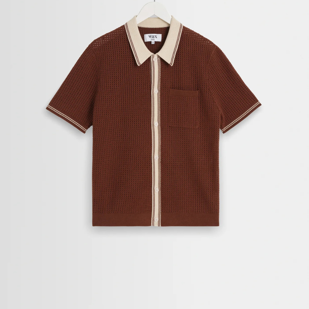 Dark Brown Tipped Pointelle Polo Shirt