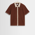 Dark Brown Tipped Pointelle Polo Shirt