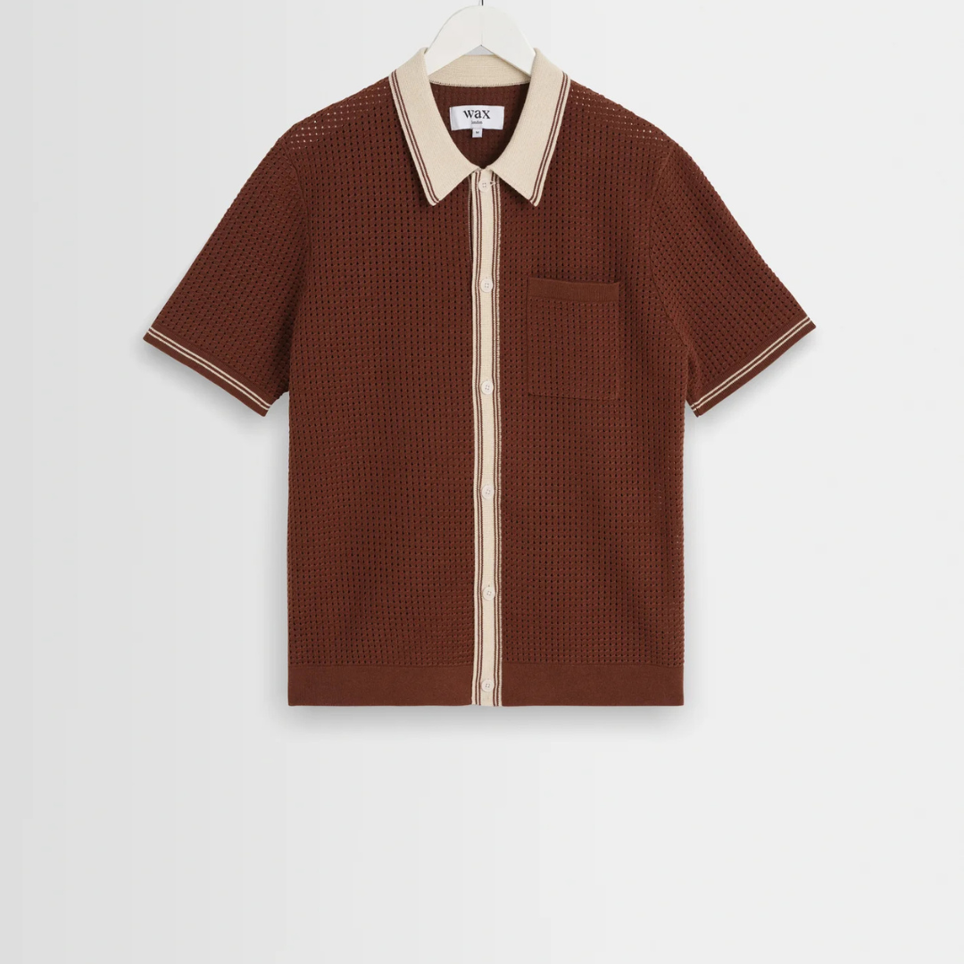 Dark Brown Tipped Pointelle Polo Shirt