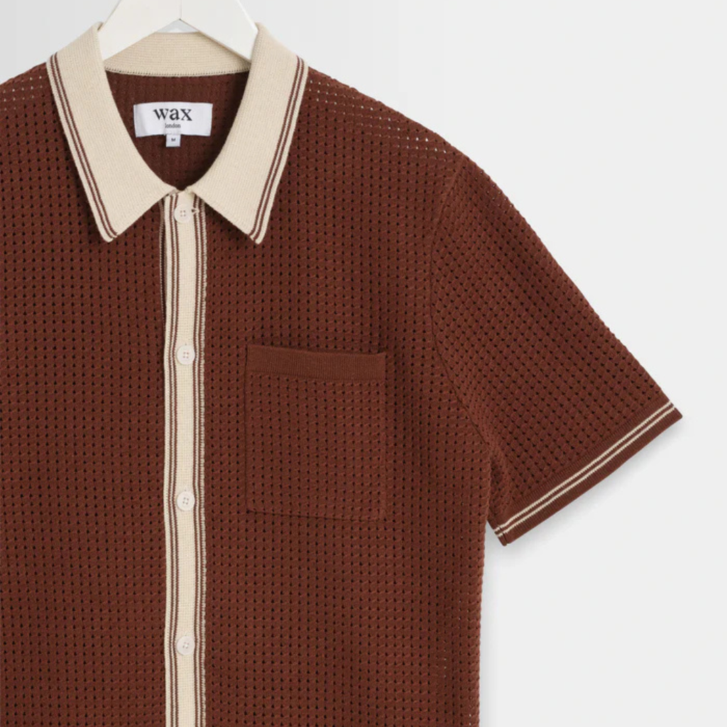 Dark Brown Tipped Pointelle Polo Shirt