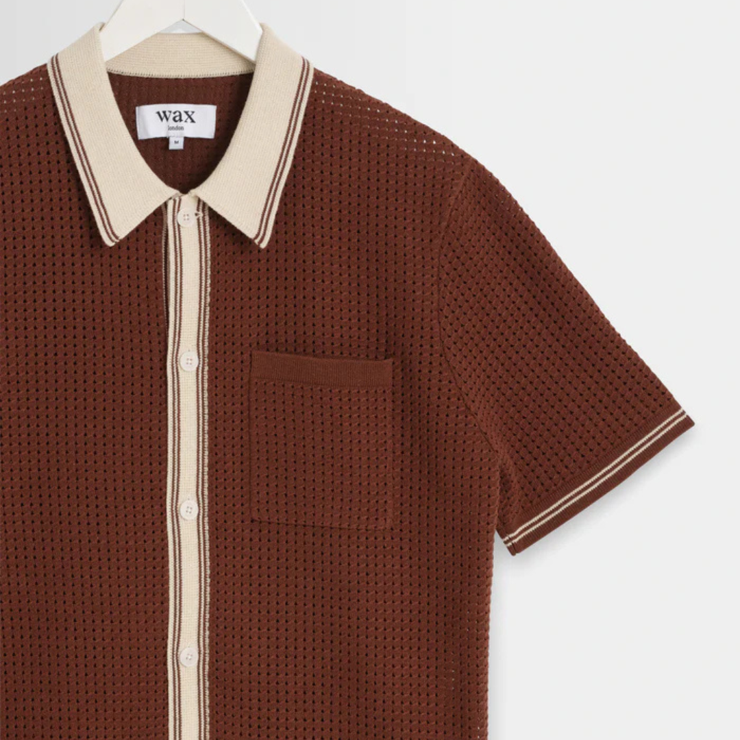 Dark Brown Tipped Pointelle Polo Shirt