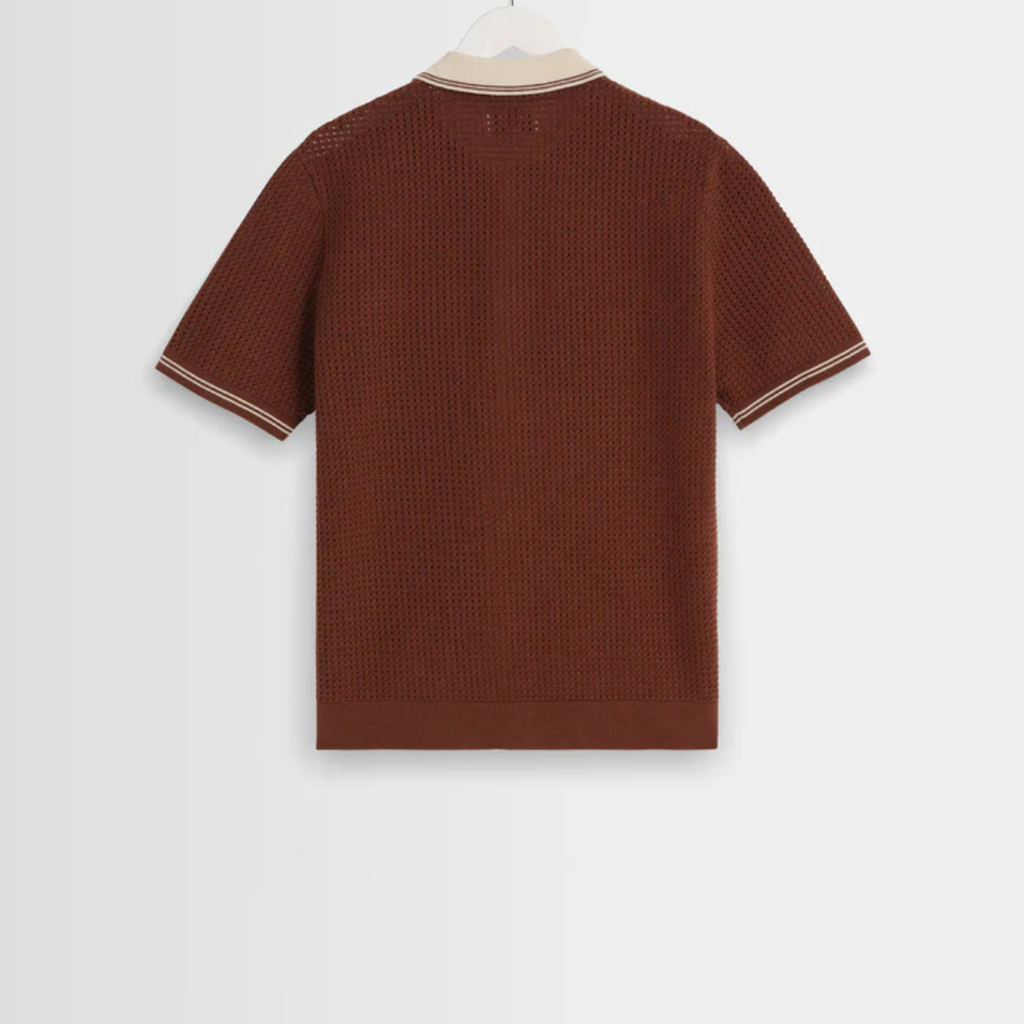 Dark Brown Tipped Pointelle Polo Shirt