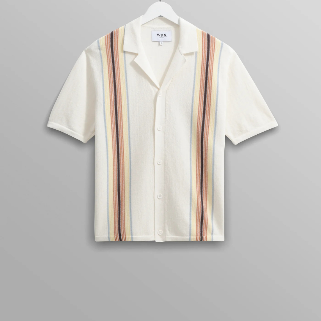Ecru And Multicolour Striped Cotton Polo Shirt
