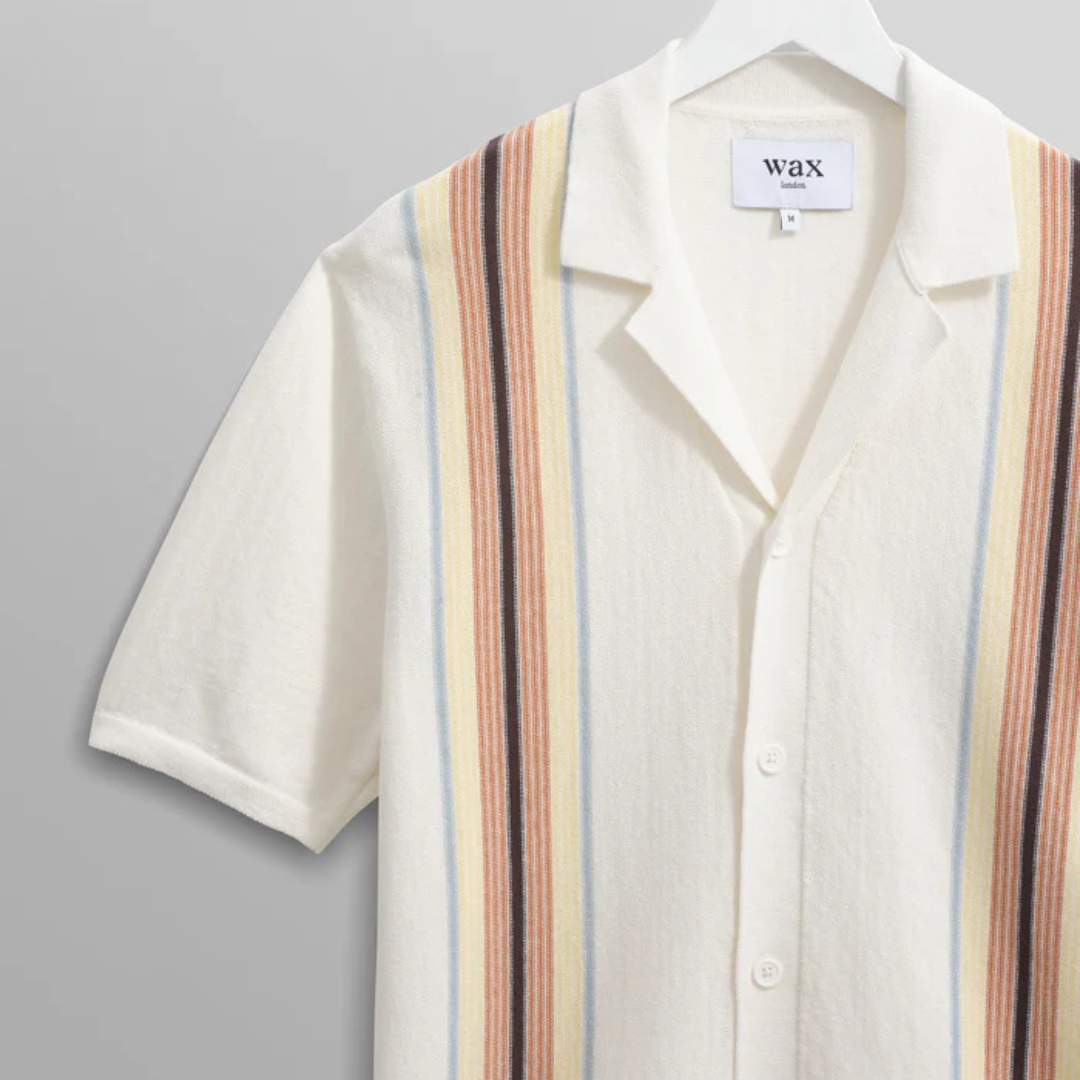 Ecru And Multicolour Striped Cotton Polo Shirt