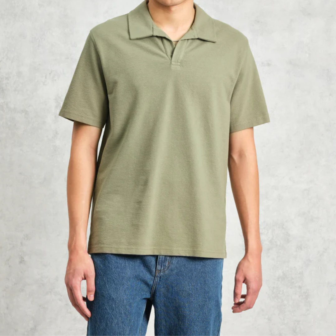 Green Textured Organic Cotton Polo Shirt
