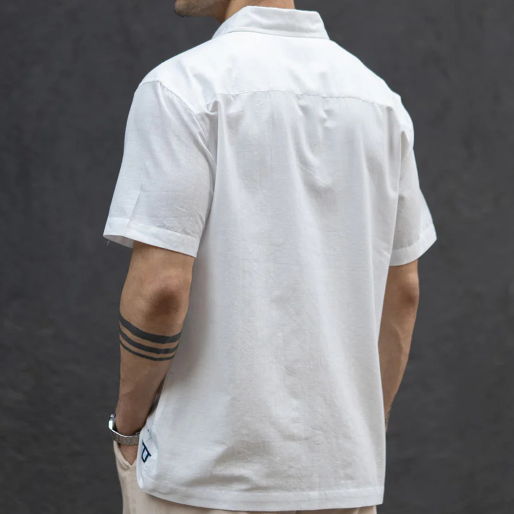 Off White Embroidered Cotton Shirt