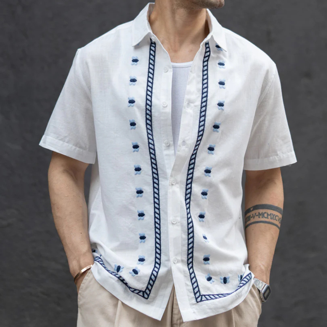 Off White Embroidered Cotton Shirt