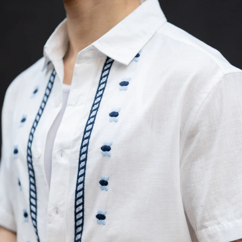 Off White Embroidered Cotton Shirt