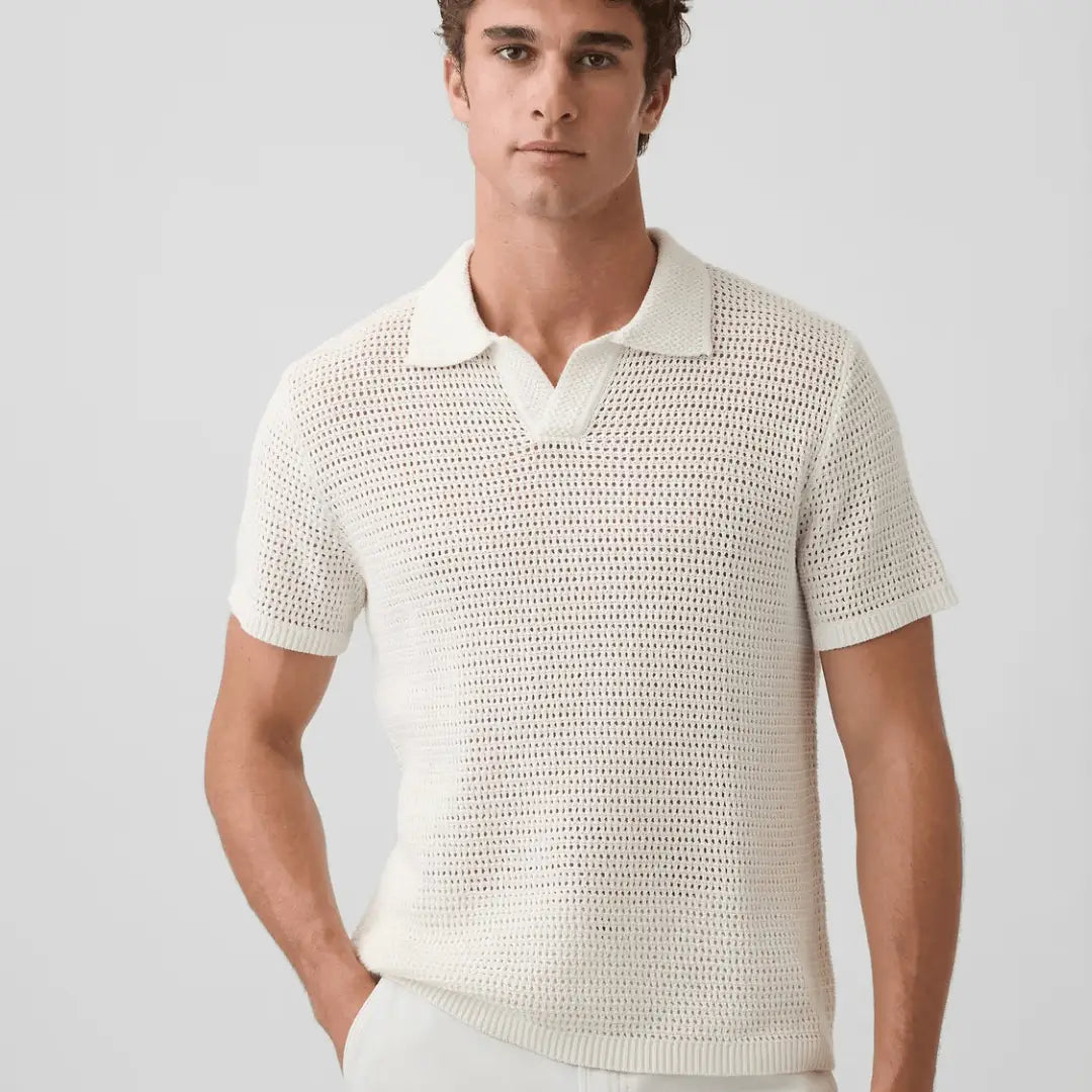 Mesh Polo T-Shirt in a cream color
