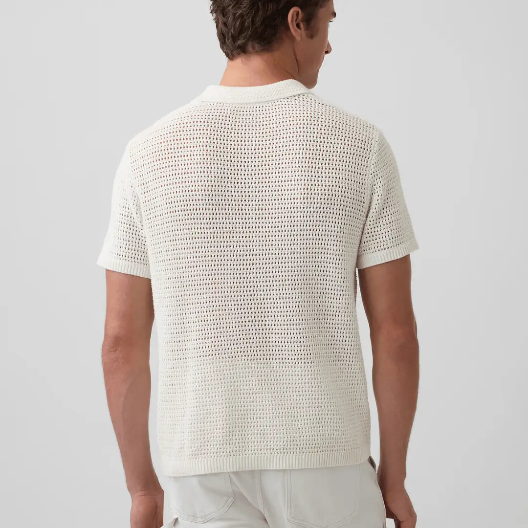 Mesh Polo T-Shirt in a cream color