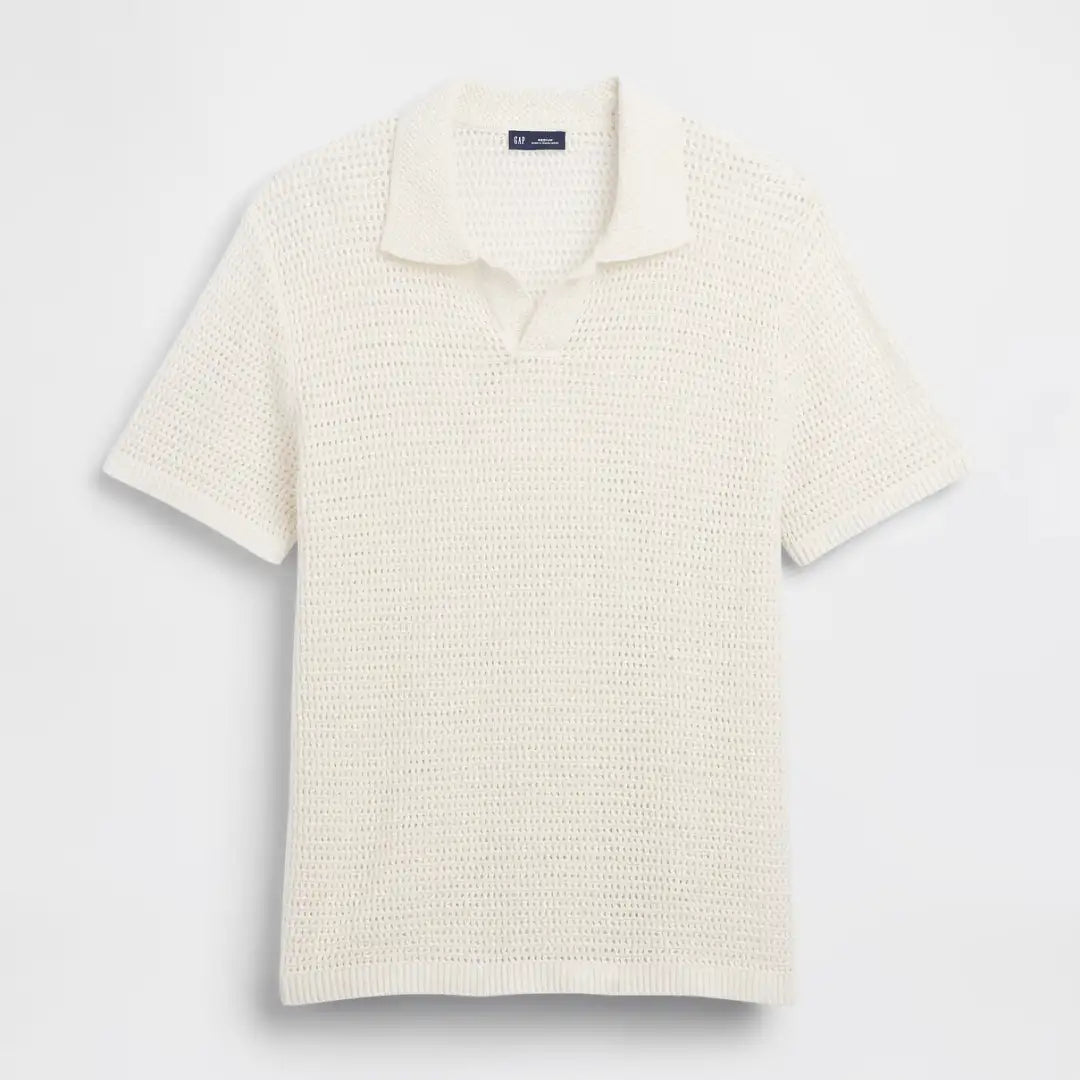 Mesh Polo T-Shirt in a cream color