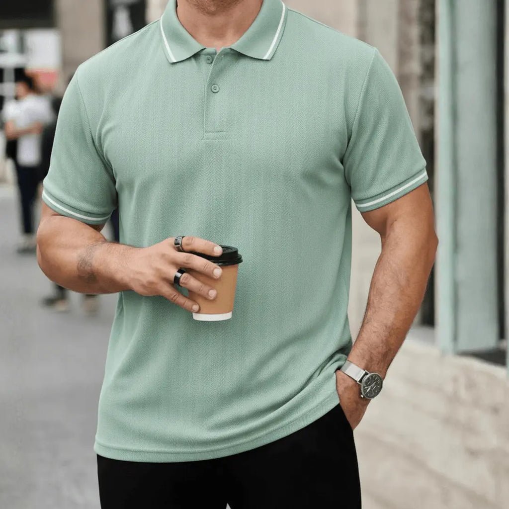 MACK JONNEY Self Design Polo Neck Green T-Shirt