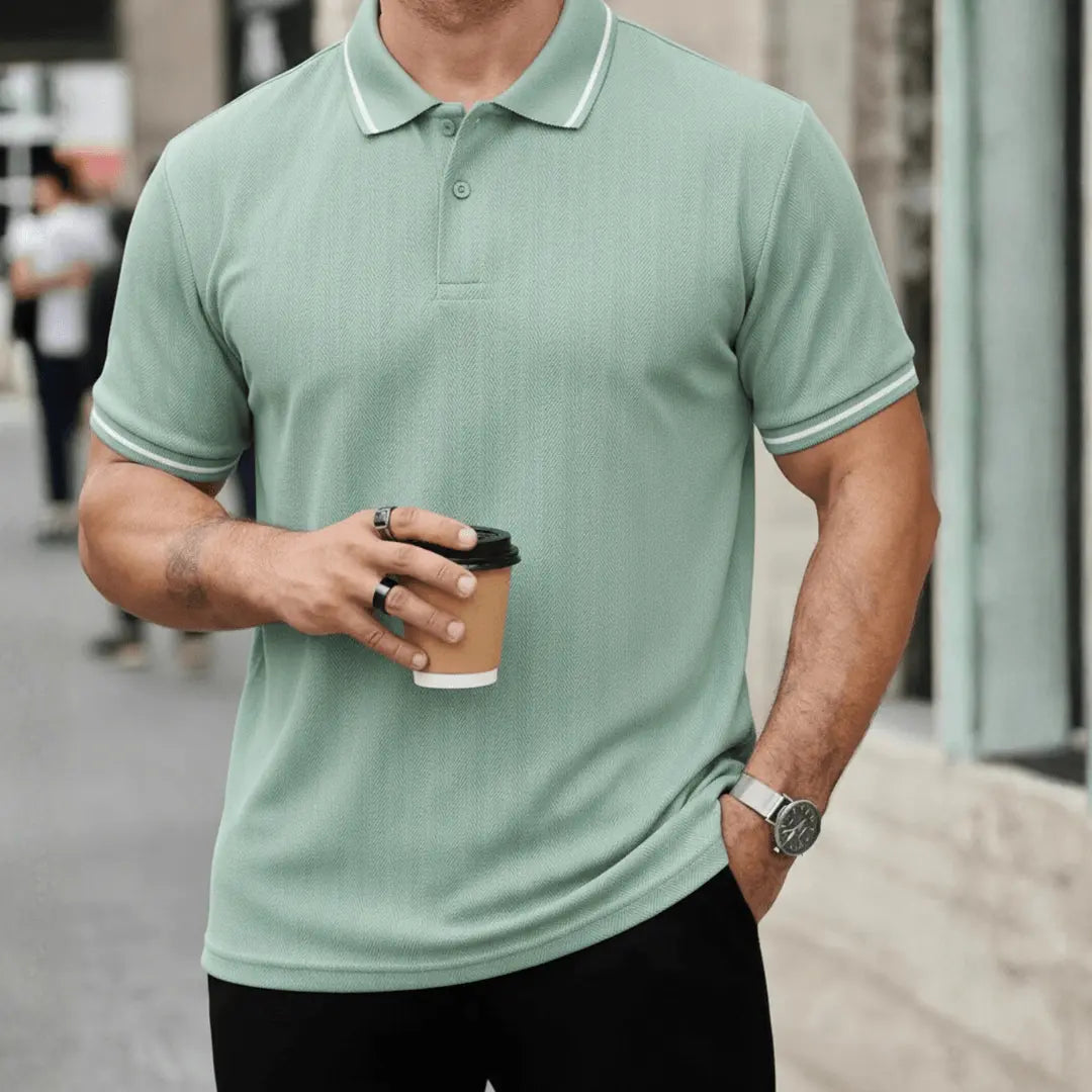 MACK JONNEY Self Design Polo Neck Green T-Shirt