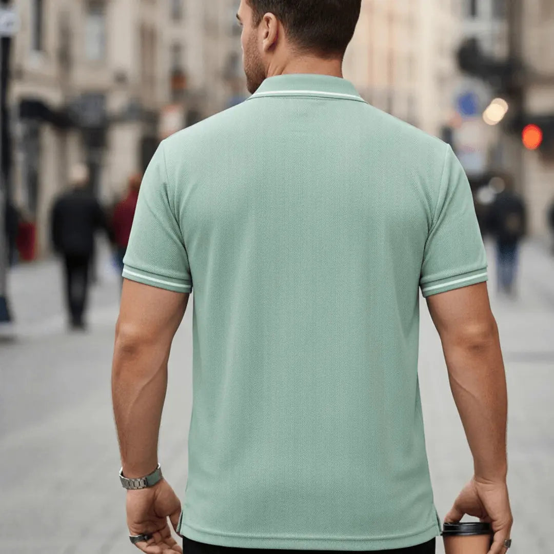 MACK JONNEY Self Design Polo Neck Green T-Shirt