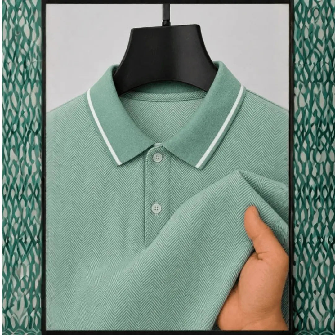 MACK JONNEY Self Design Polo Neck Green T-Shirt
