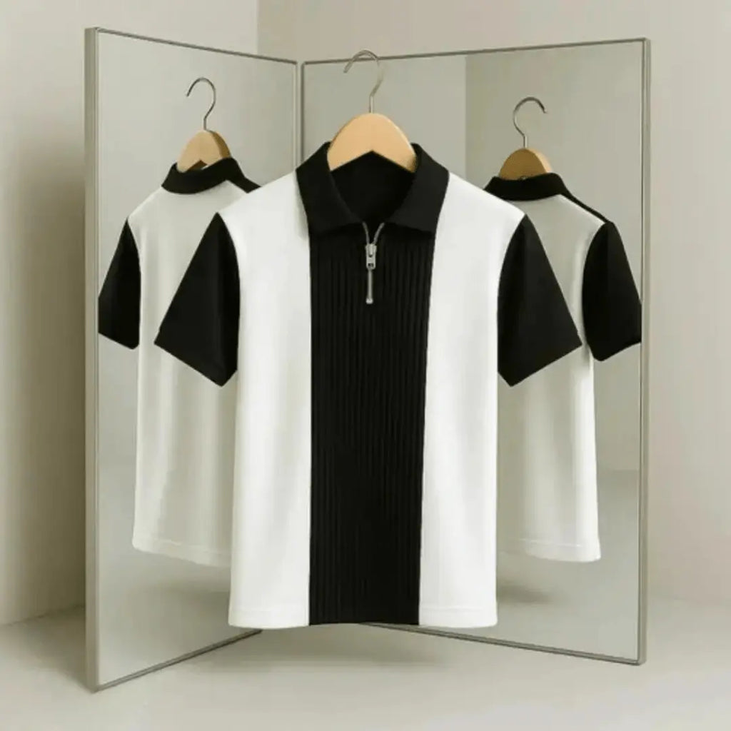 Afelix Colorblock Polo Neck Black & White T-Shirt