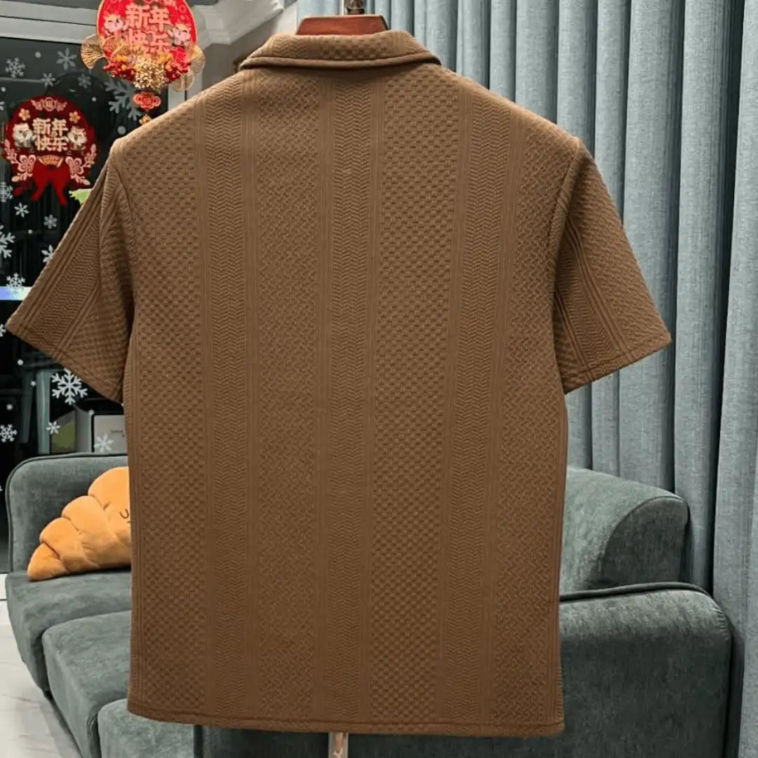Mocha Brown Fine Drop Needle Zip Polo