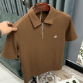 Mocha Brown Fine Drop Needle Zip Polo