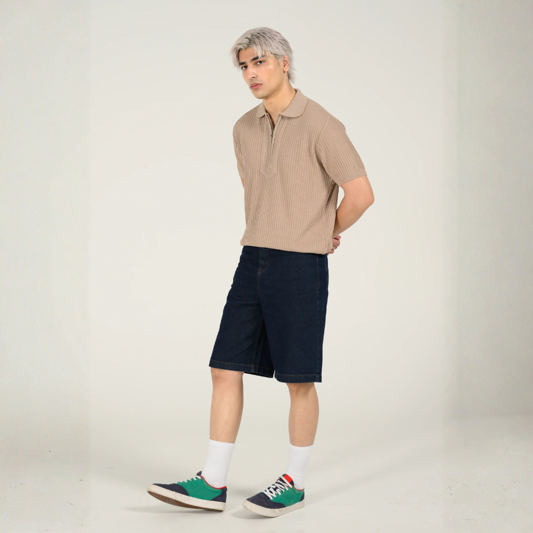 Zip Placket Knitted Polo