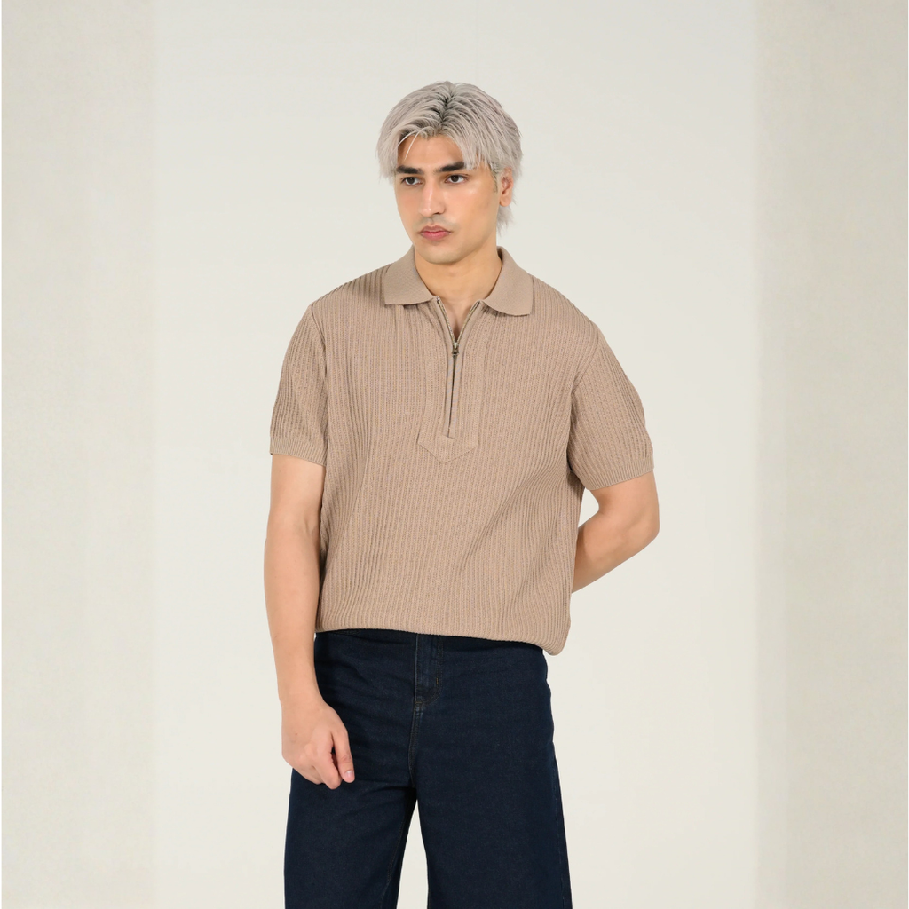 Zip Placket Knitted Polo