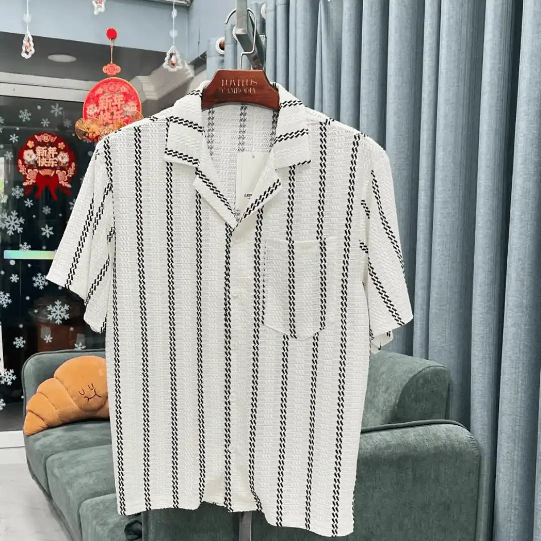 LCW Vision Regular Fit Short Sleeve white and black striped Shirt
