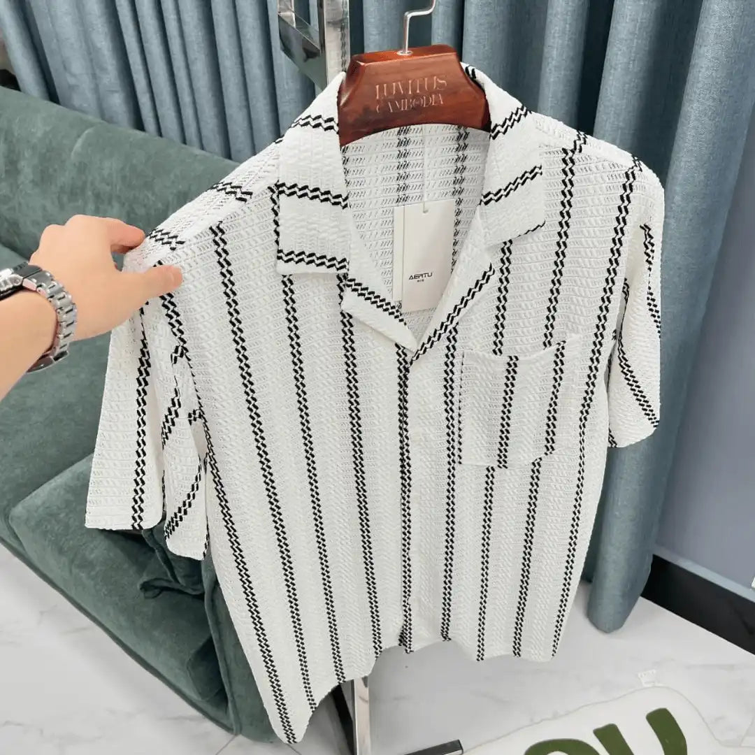 LCW Vision Regular Fit Short Sleeve white and black striped Shirt