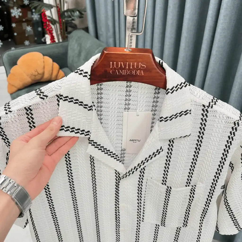 LCW Vision Regular Fit Short Sleeve white and black striped Shirt