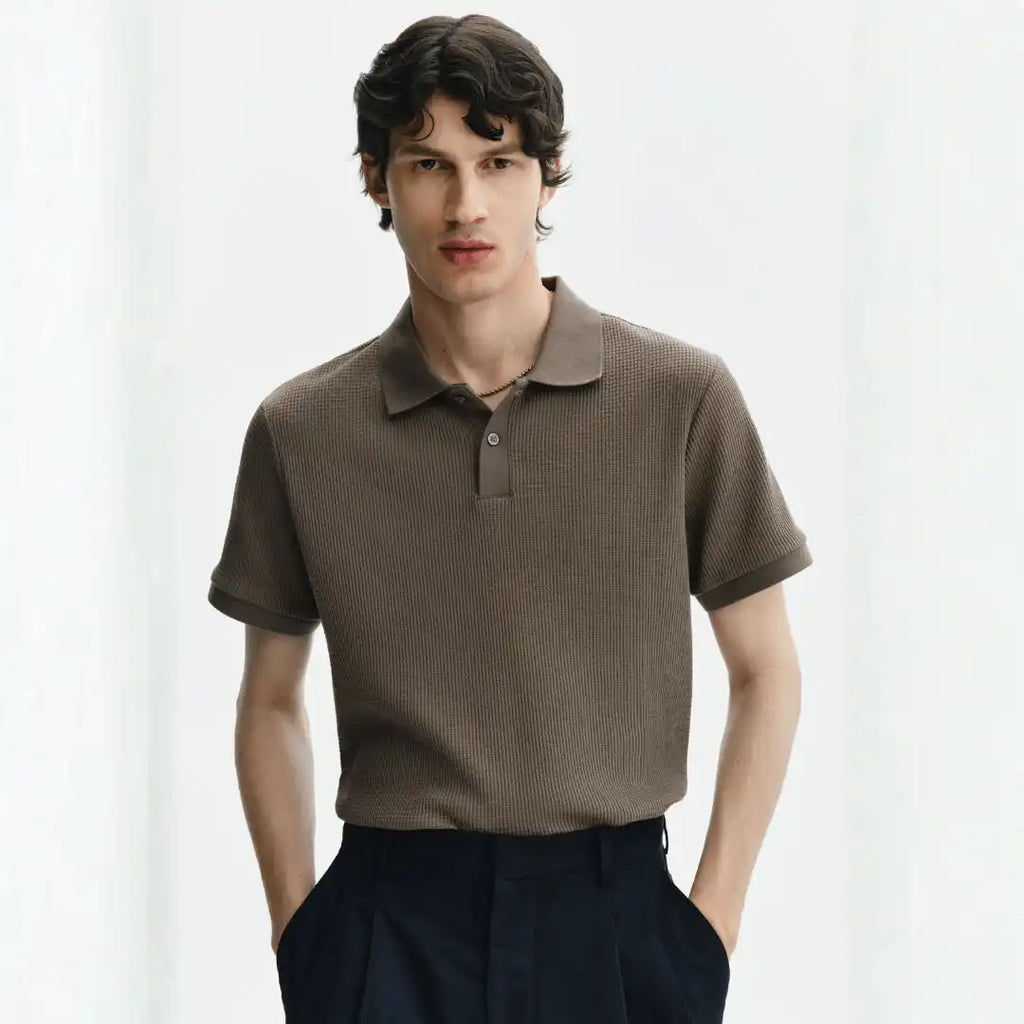 Men's Dark Mole Slim Fit Waffle-Knit Polo Shirt