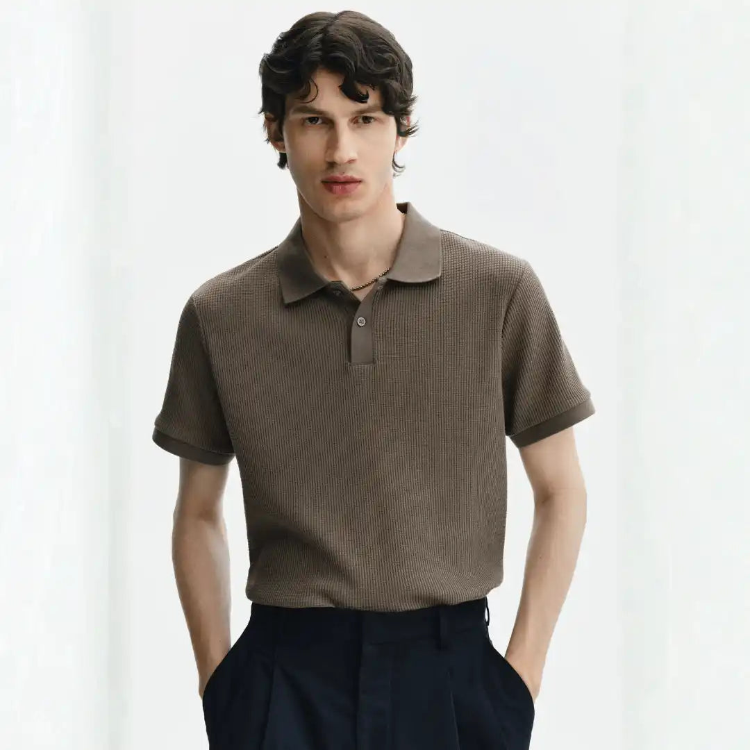 Men's Dark Mole Slim Fit Waffle-Knit Polo Shirt