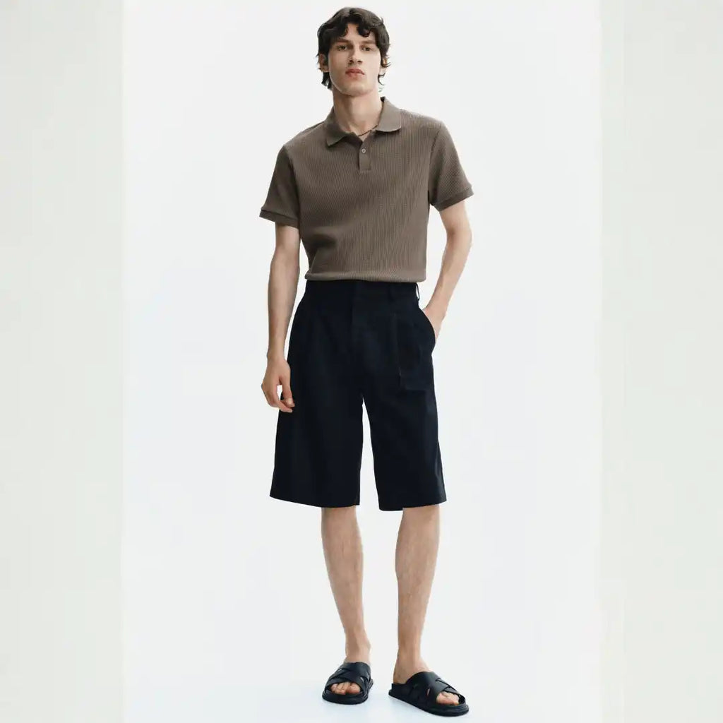 Men's Dark Mole Slim Fit Waffle-Knit Polo Shirt