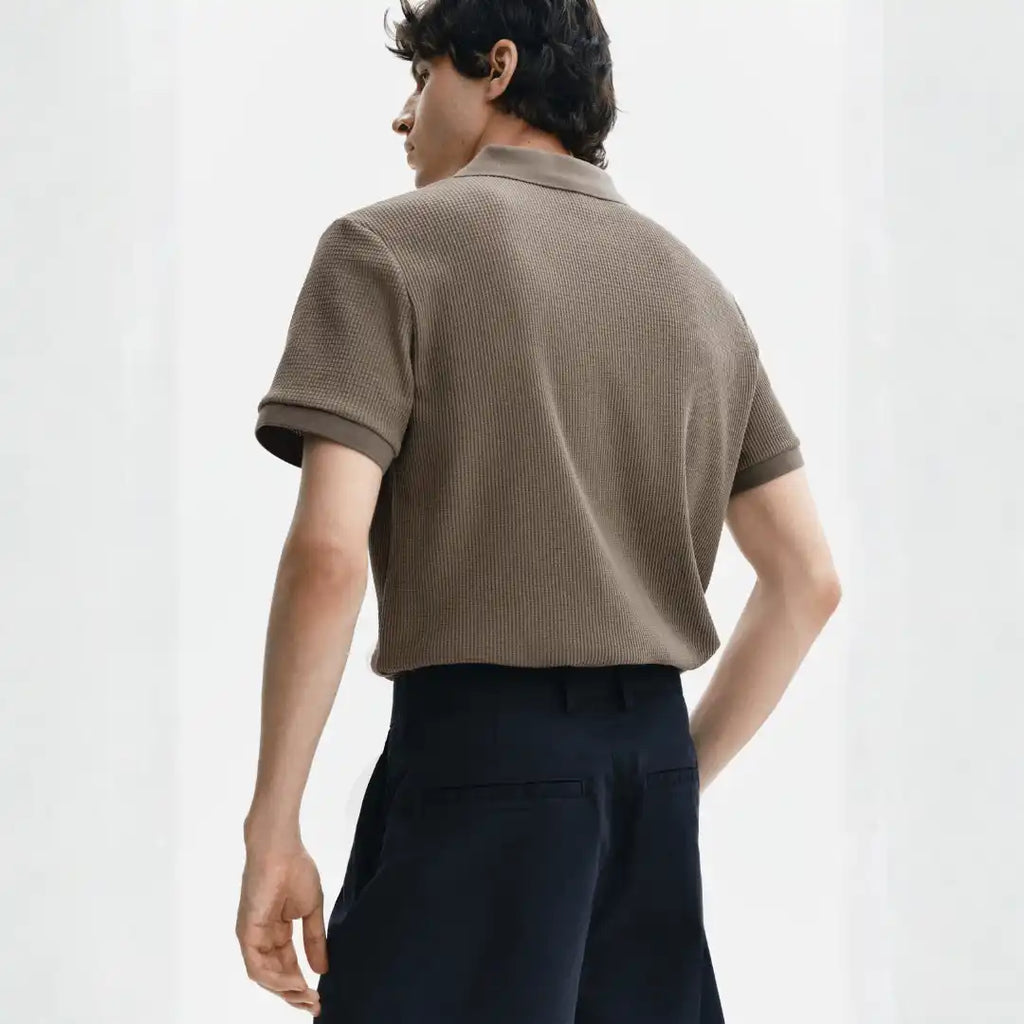 Men's Dark Mole Slim Fit Waffle-Knit Polo Shirt