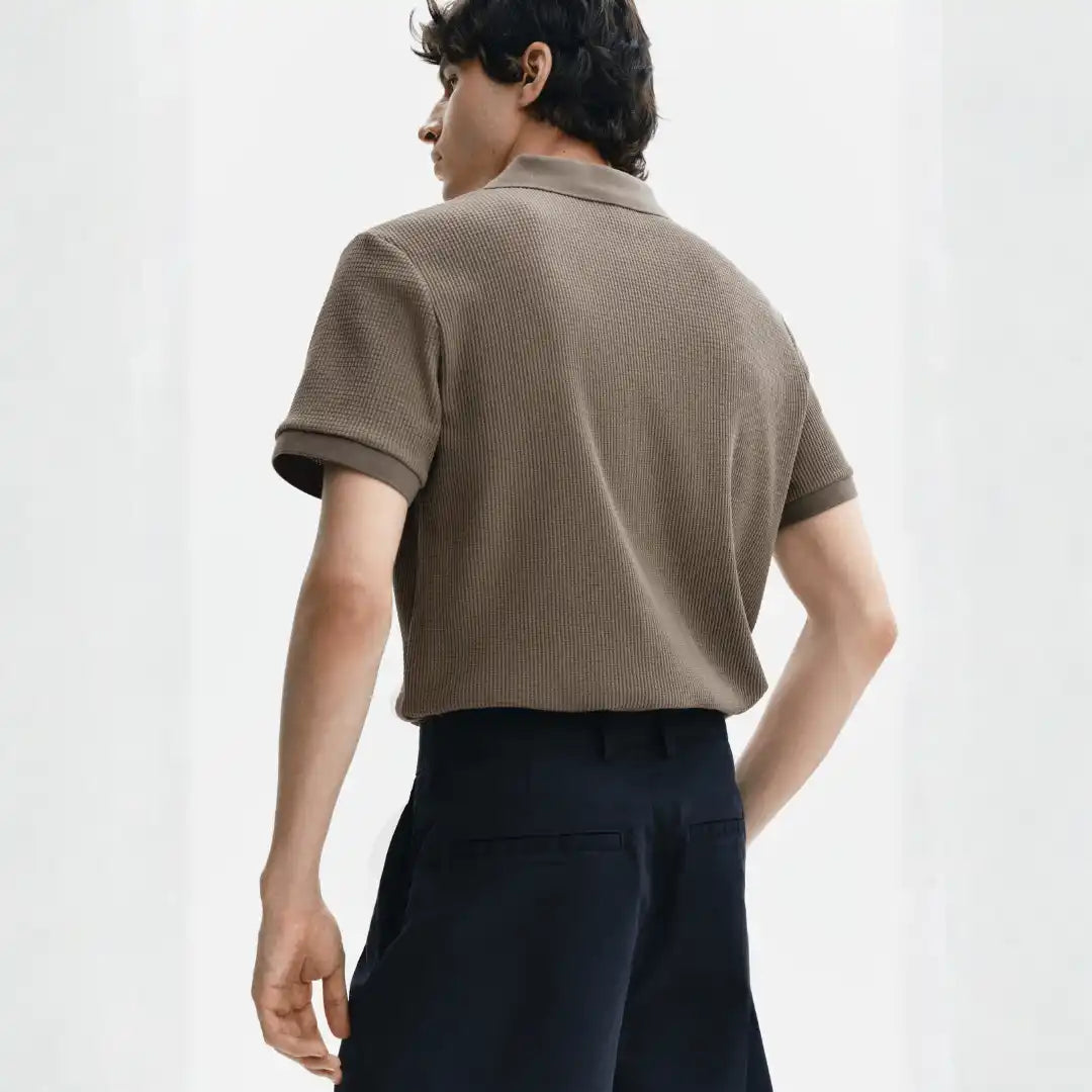 Men's Dark Mole Slim Fit Waffle-Knit Polo Shirt