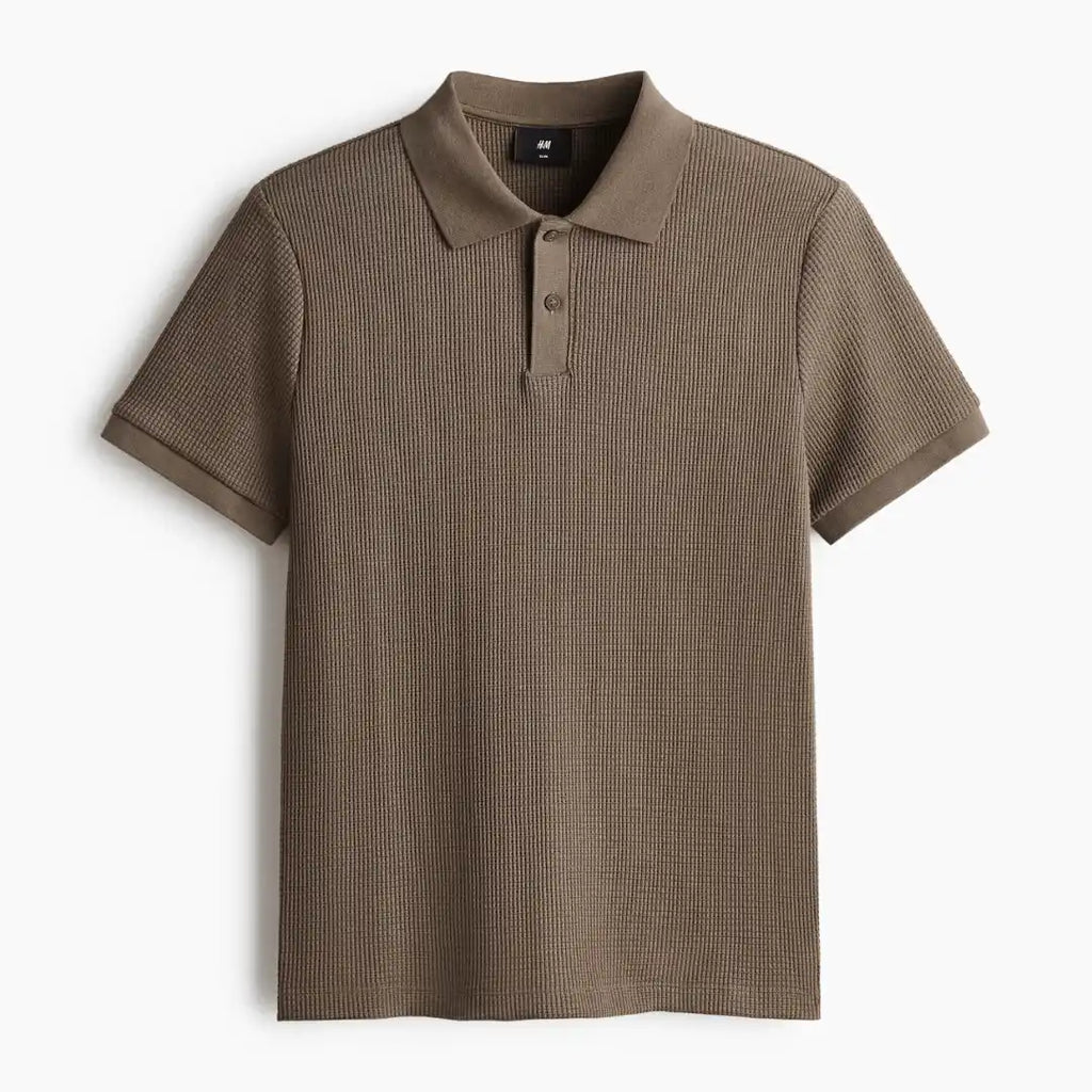 Men's Dark Mole Slim Fit Waffle-Knit Polo Shirt