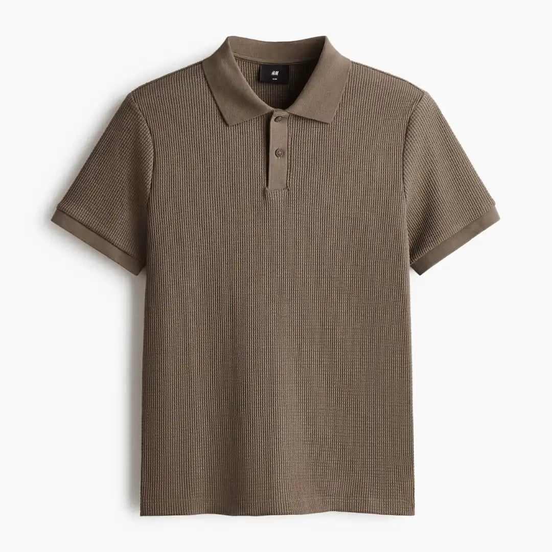 Men's Dark Mole Slim Fit Waffle-Knit Polo Shirt