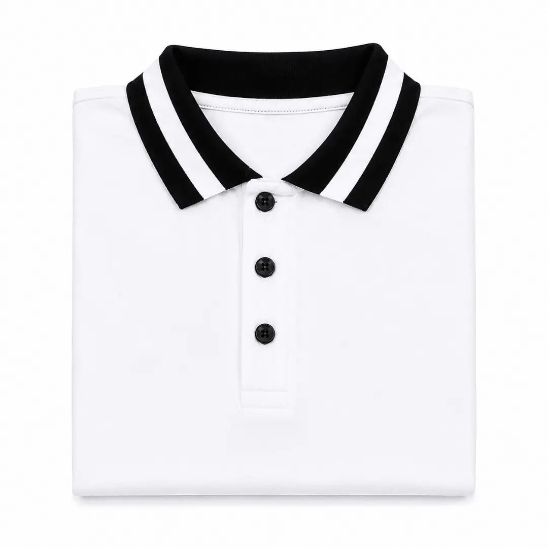 Elegant White Polo T-Shirt with Black Tipping