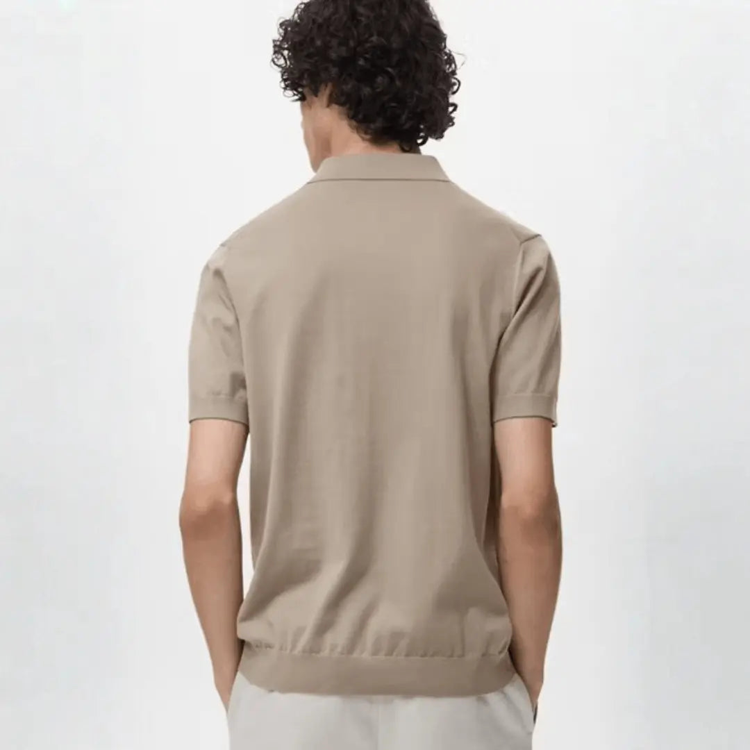 Beige Mango Fine-Knit Polo T-Shirt
