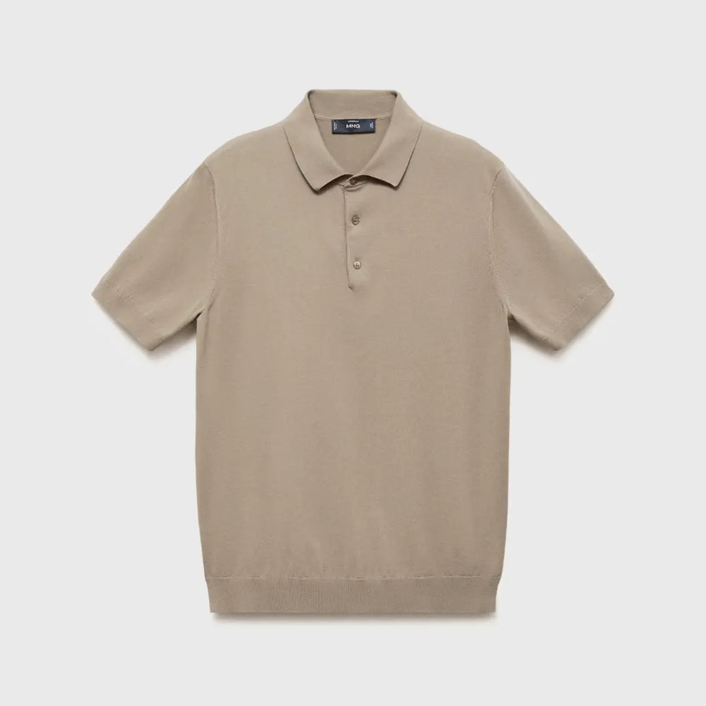 Beige Mango Fine-Knit Polo T-Shirt
