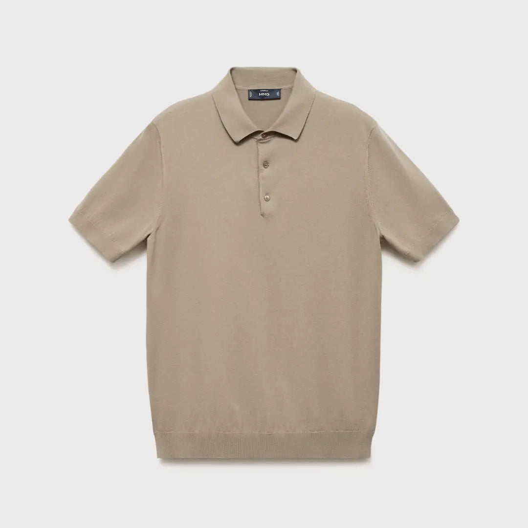 Beige Mango Fine-Knit Polo T-Shirt