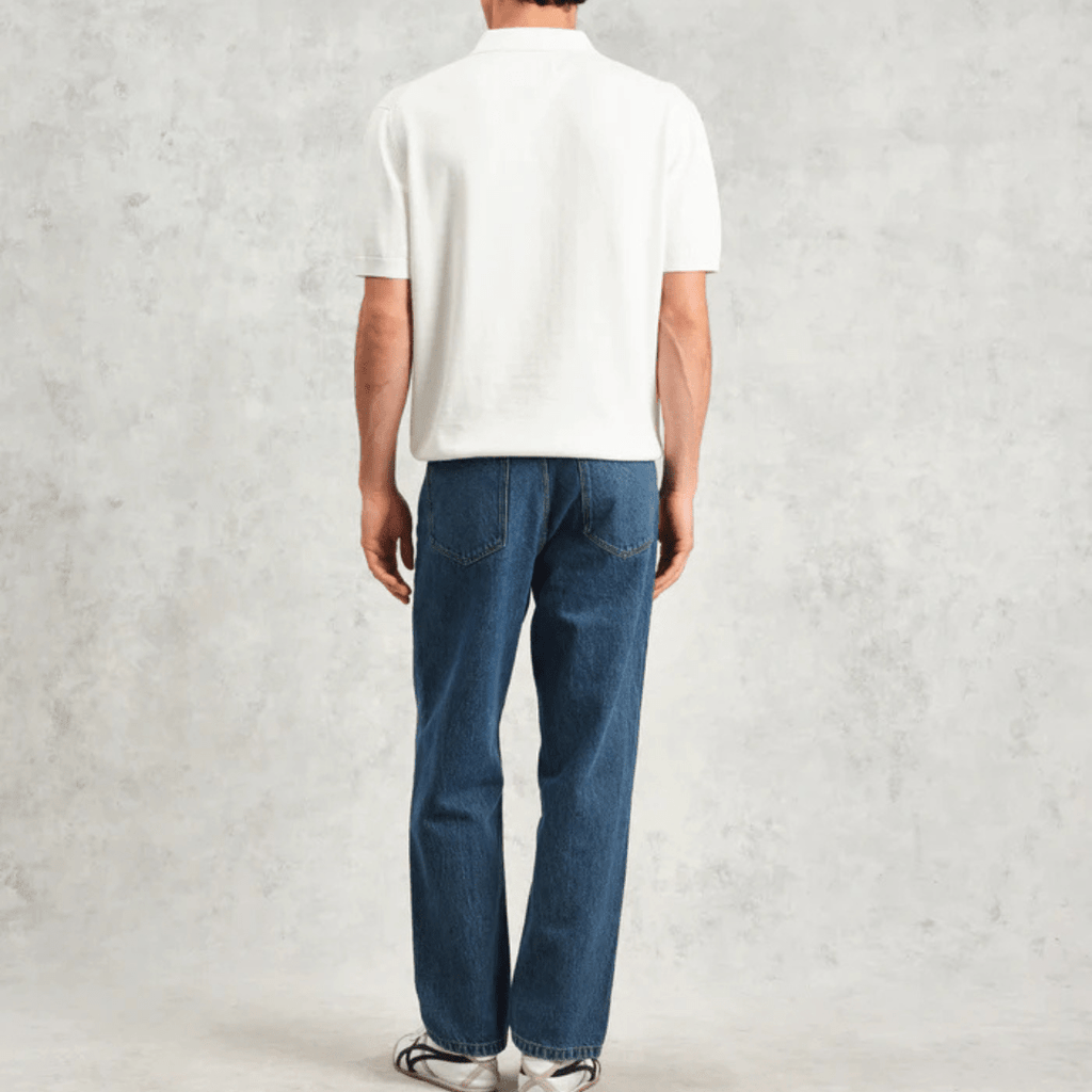 Blue And Ecru Retro Stripe Knitted Cotton Polo
