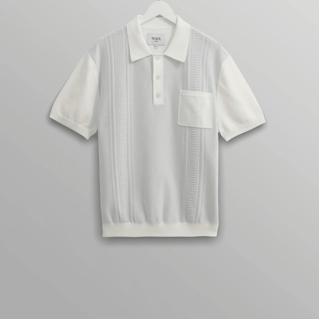 Blue And Ecru Retro Stripe Knitted Cotton Polo