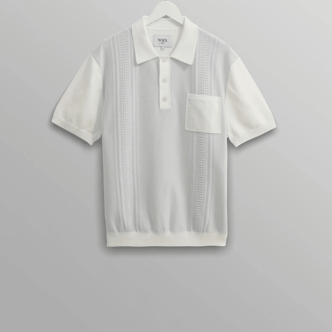 Blue And Ecru Retro Stripe Knitted Cotton Polo