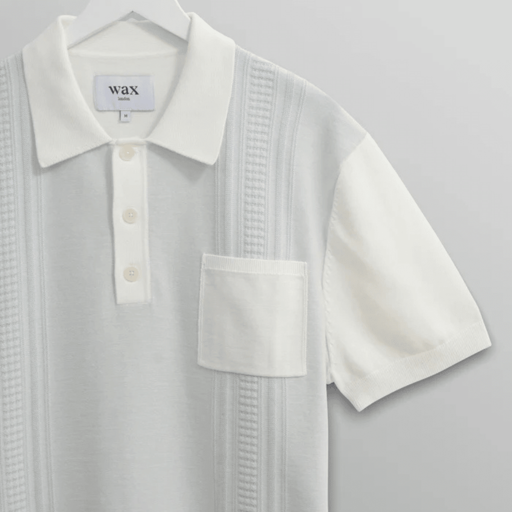 Blue And Ecru Retro Stripe Knitted Cotton Polo