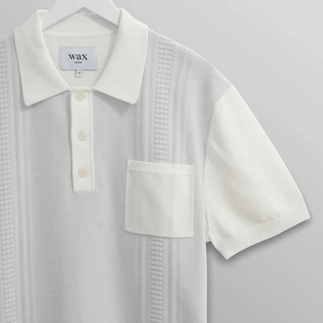 Blue And Ecru Retro Stripe Knitted Cotton Polo