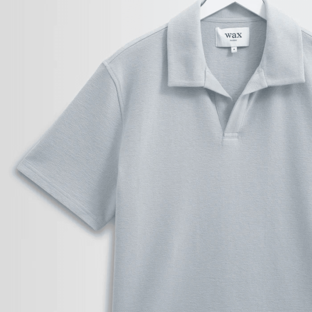 Blue Textured Organic Cotton Polo Shirt