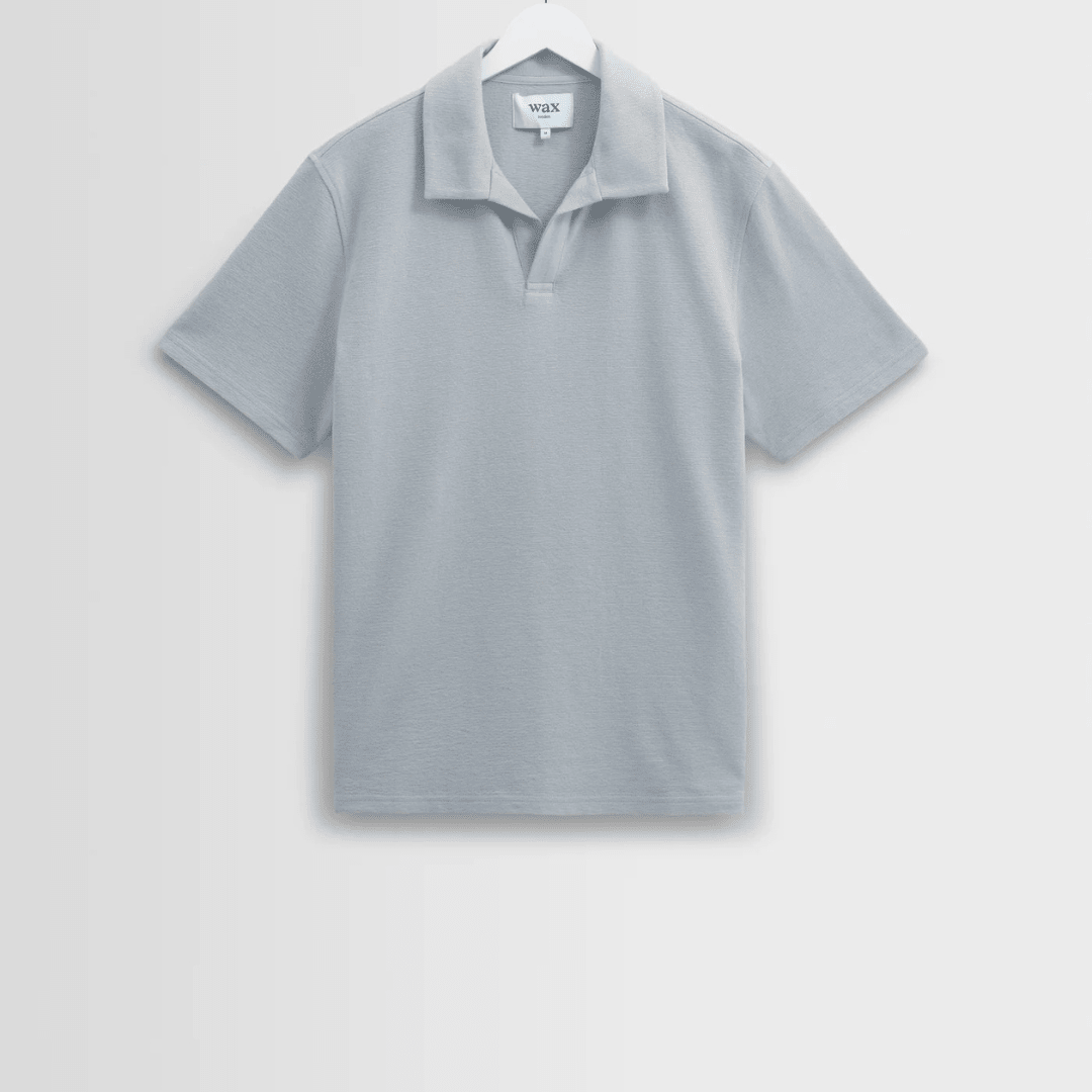 Blue Textured Organic Cotton Polo Shirt