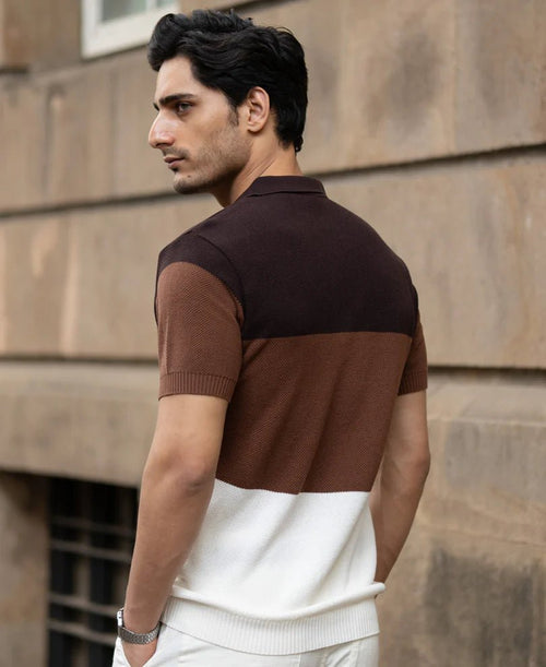 Brown & Beige Stripe Knit T-Shirt